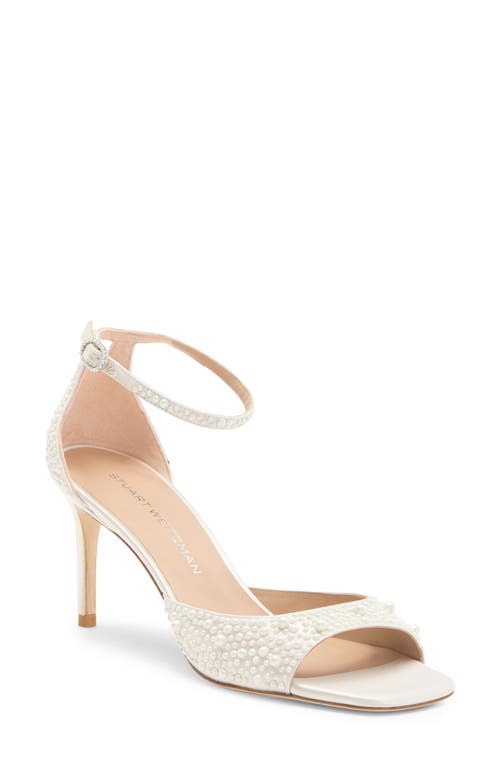 Bliss Imitation Pearl Ankle Strap Sandal in Cream/Natural