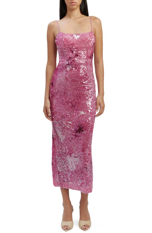 Infinite Sequin Cocktail Midi Dress in Party Pink