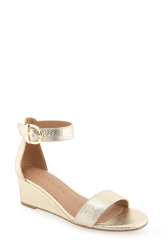 Shop Aerosoles Willis Wedge Heel Sandal In Soft Gold Canvas