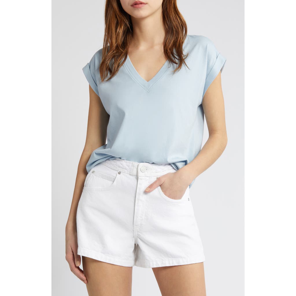 Frame Womens V-neck Cap Sleeve T-shirt In Light Blue