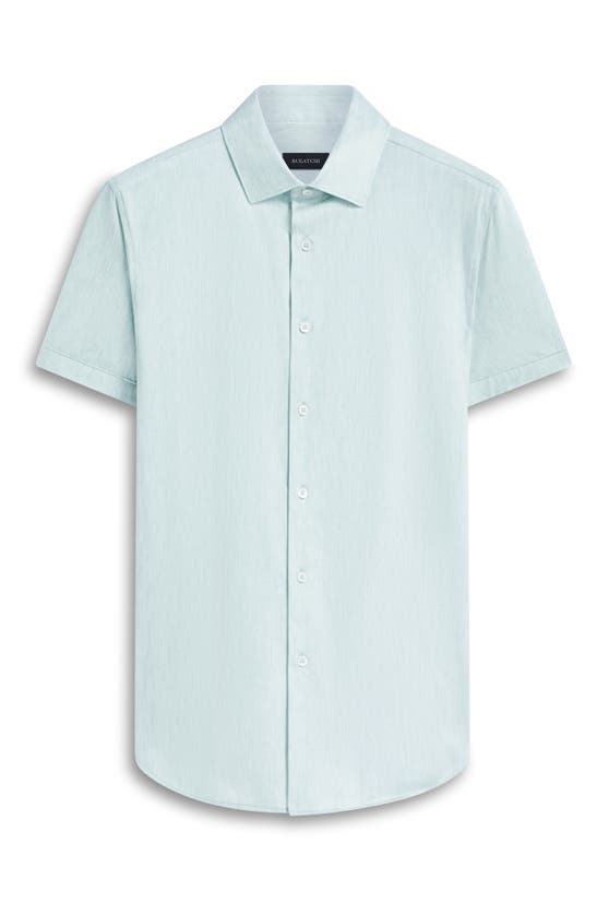 Shop Bugatchi Miles Ooohcotton® Chambray Print Short Sleeve Button-up Shirt In Jade