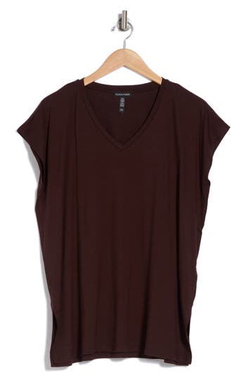 Eileen Fisher V-neck Boxy Top In Dark Brownstone
