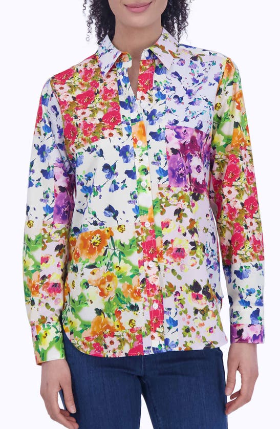 Shop Foxcroft Meghan Floral Non-iron Cotton Button-up Shirt In Yellow Multi