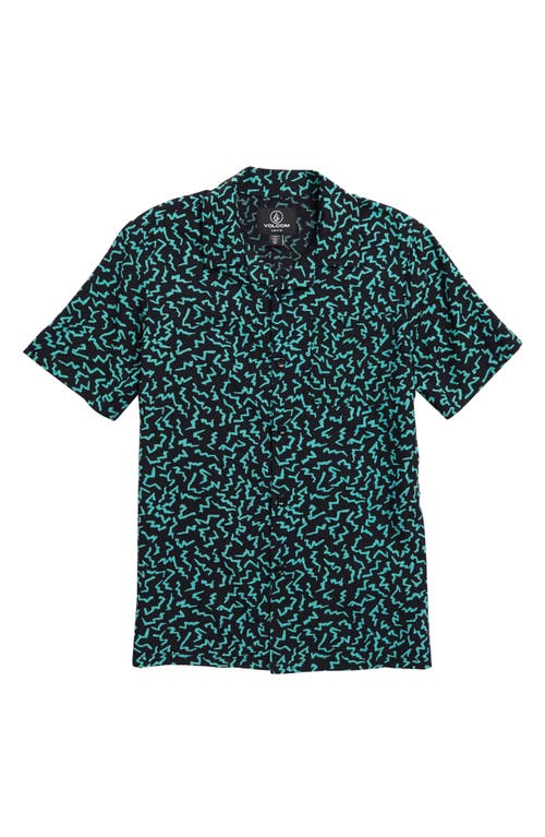 Volcom Kids' Asphalt Beach Print Short Sleeve Button-Up Shirt Black at
