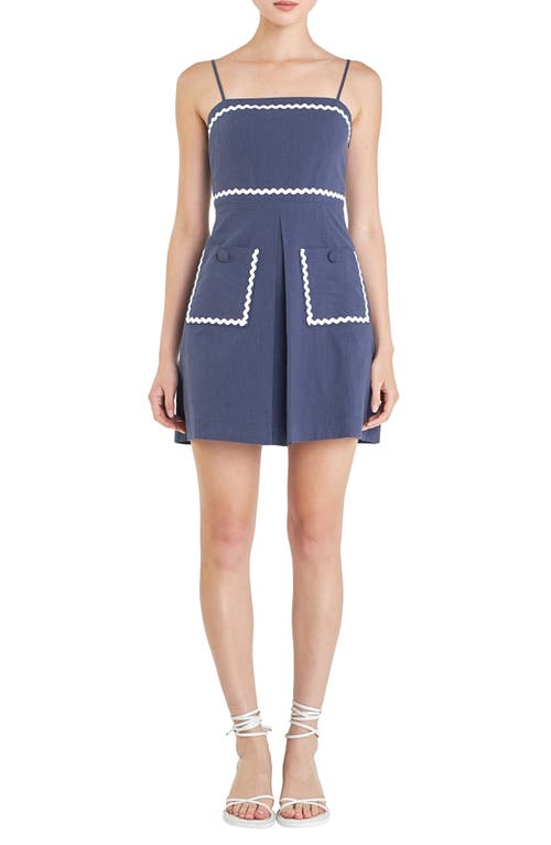 English Factory Rickrack Trim Sleeveless Linen & Cotton Minidress Navy at Nordstrom,