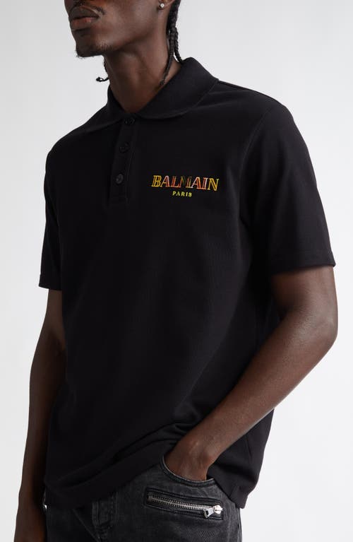 Shop Balmain Logo Embroidered Cotton Piqué Polo In Eah Black/multico