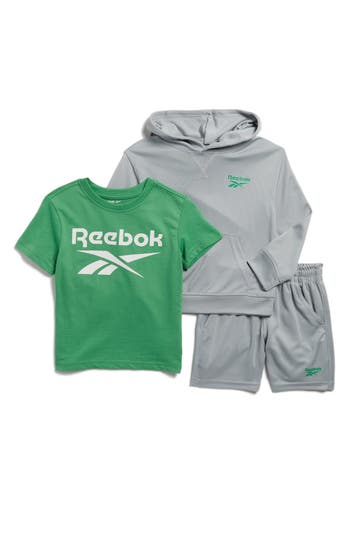 Reebok Kids' Hoodie, T-shirt & Mesh Shorts Set In Gray