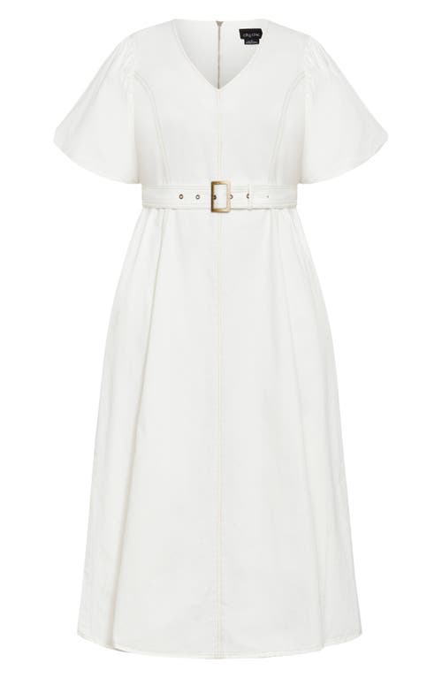 Shop City Chic Delilah Flutter Sleeve Denim Midi Dress In Ivory