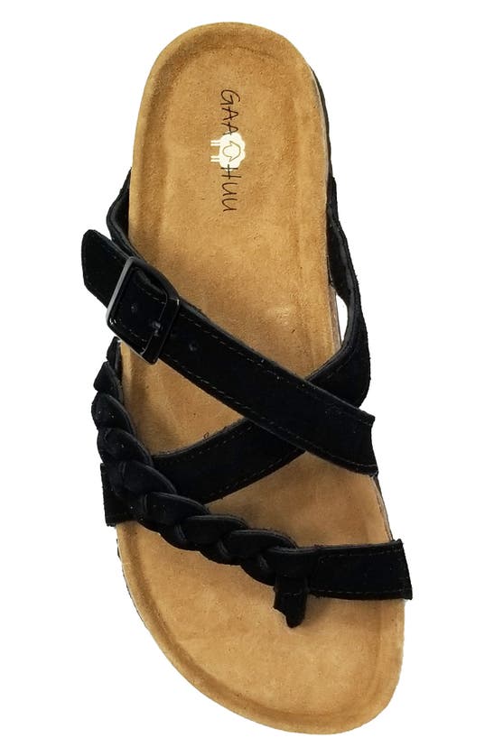 Gaahuu Suede Braided Crisscross Sandal In Black