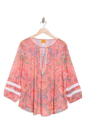 Shop Ruby Rd. Ruby Rd Paisley Cutout Neck Top In Punch Multi
