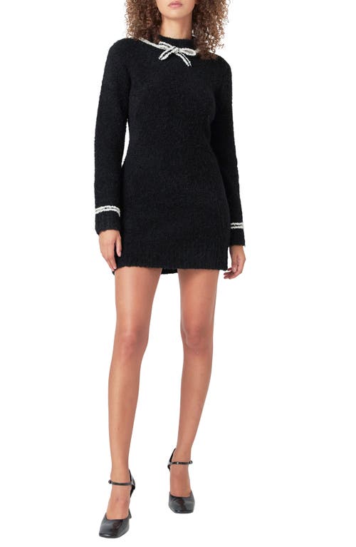 Endless Rose Bow Detail Long Sleeve Sweater Dress In Black