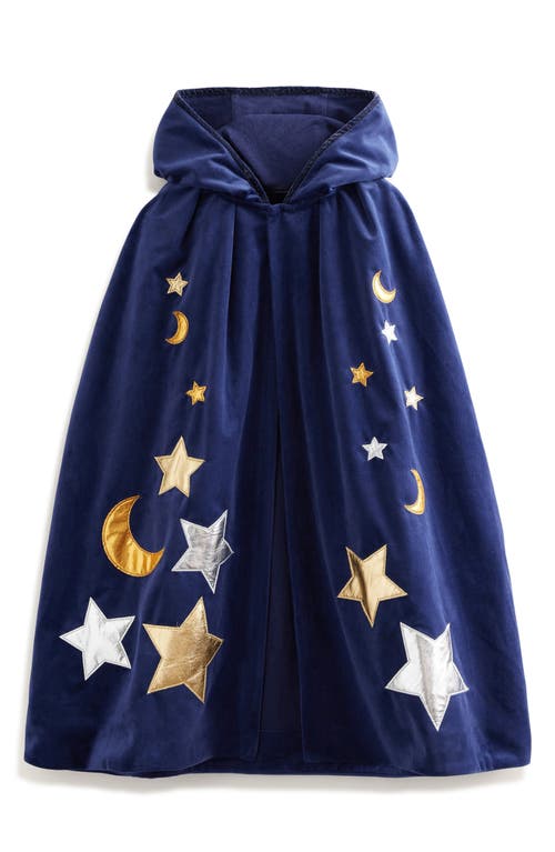 Shop Mini Boden Kids' Embroidered Crescent Moon & Stars Velvet Cape In College Navy