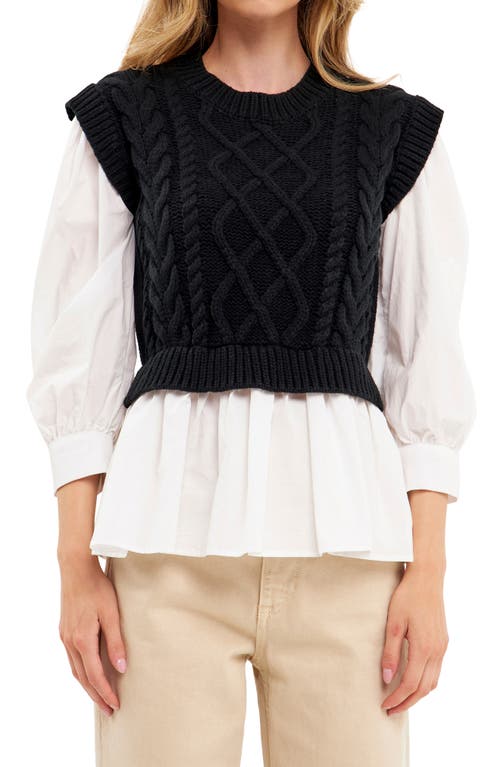 Shop English Factory Mixed Media Cable Sweater In Black/white