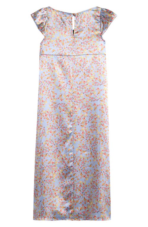 Shop Love, Fire Kids' Floral Puff Sleeve Satin Maxi Dress In Zen Blue Ditsy