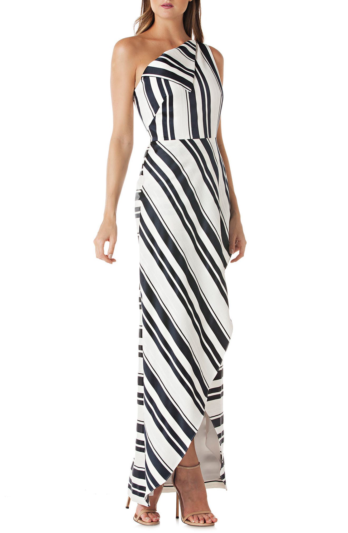 Kay Unger One-Shoulder Cross Front Maxi Dress, White