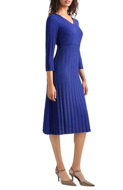 Shop Misook Textural Stripe Midi Sweater Dress In Starry Night Blue