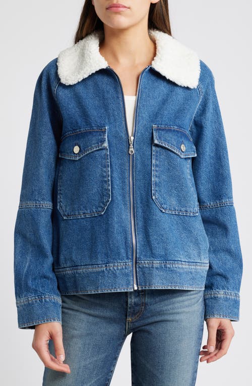 Shop Rails Cheyenne Faux Shearling Collar Denim Zip-up Utility Jacket In Indigo Sherpa