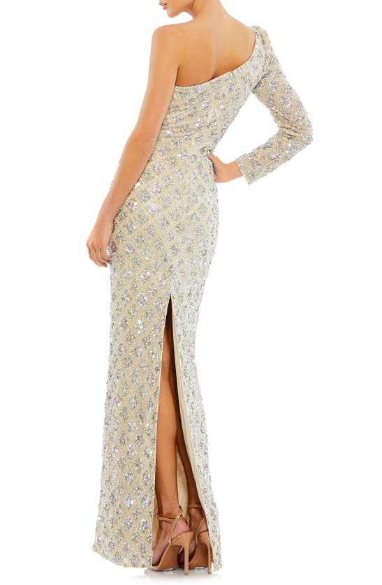 Shop Mac Duggal Sequin One Shoulder Gown In Shimmering Gold