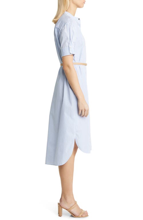 Hugo Boss Boss Woman Midi Dress Azure Size 8 Cotton In Summer Sky Pinstripe