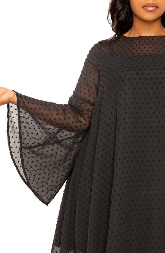 Buxom Couture Swiss Dot Long Sleeve Chiffon Shift Dress In Black