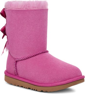 UGG Bailey Bow Genuine Shearling Flat Boots Berry Pink Twinface