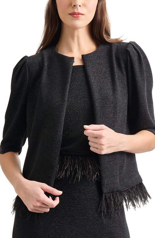 Misook Sparkle Feather Trim Jacket In Black