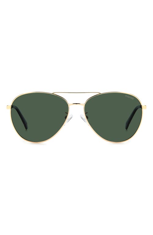 Polaroid 60mm Polarized Aviator Sunglasses In Gold Green/green Polarized