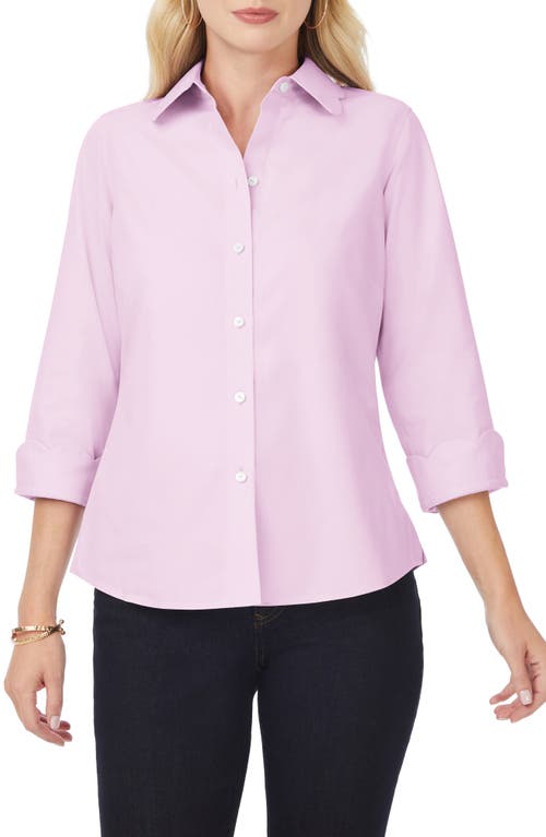 Foxcroft Gwen Three-Quarter Sleeve Cotton Button-Up Shirt in Lilac Bloom