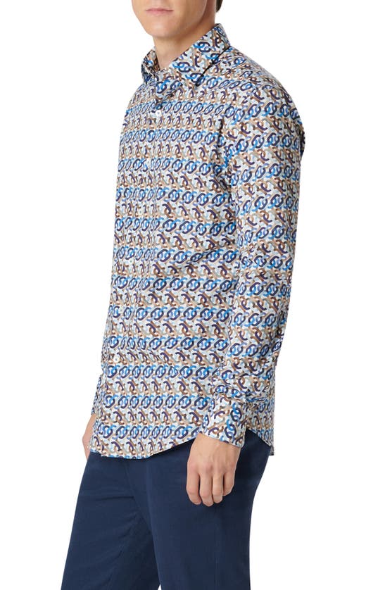 Shop Bugatchi Julian Chain Link Print Stretch Button-up Shirt In Caramel