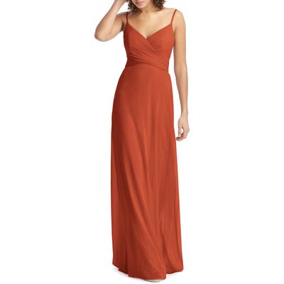 Social Bridesmaids Crossover V-Neck Chiffon Trumpet Gown, Orange
