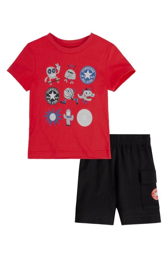 Shop Converse Kids' Distorted Graphic T-shirt & Cargo Shorts Set In Black