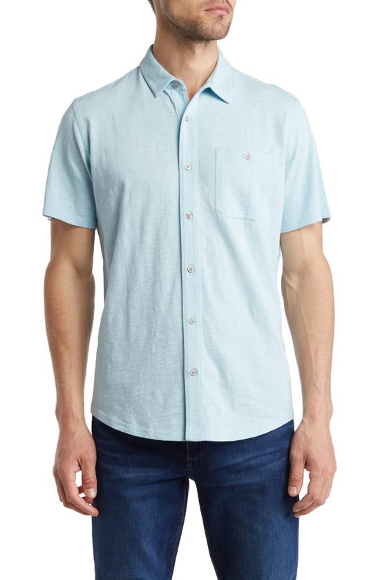 14th & Union Short Sleeve Slubbed Knit Button-up Shirt In Blue