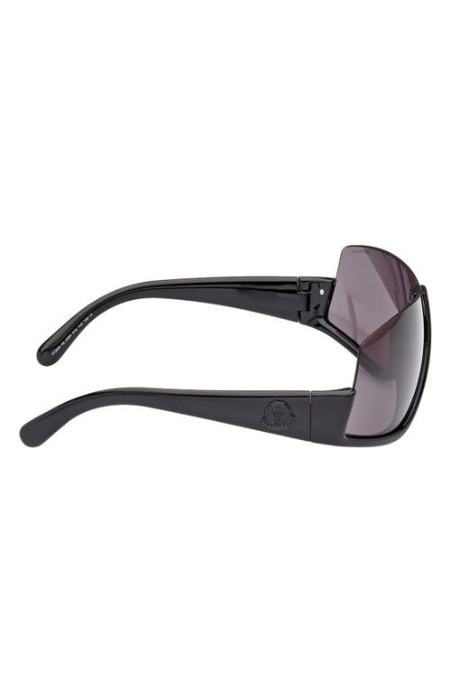 Shop Moncler Vyzer Shield Sunglasses In Shiny Black/smoke Lenses