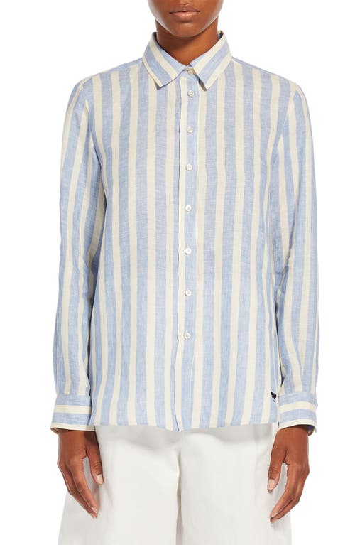 Weekend Max Mara Lari Stripe Linen Shirt Blue Azure at Nordstrom,