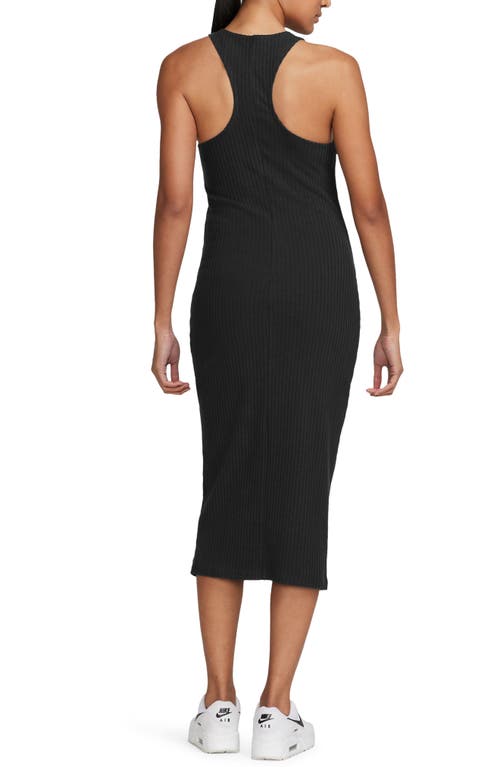 Shop Nike Sportswear Chill Knit Sleeveless Rib Midi Dress In Black/black