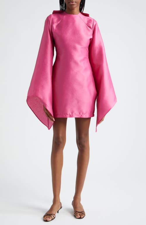 ORIRE Dayar Ruffle Long Sleeve Satin Cocktail Dress in Pink 