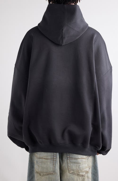 Shop Balenciaga Oversize Cotton Fleece Logo Graphic Hoodie In Washed Black/black