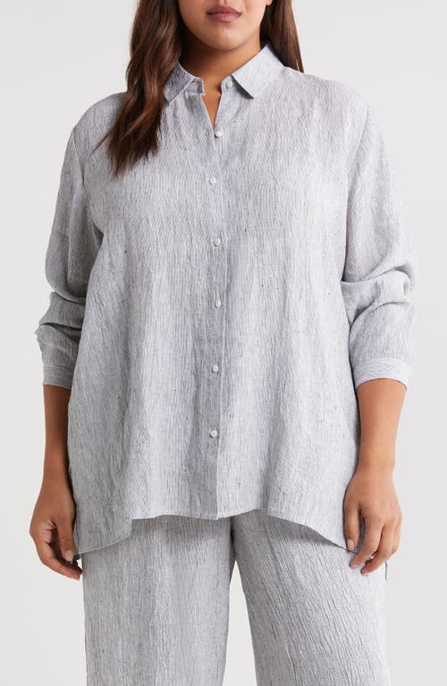 Eileen Fisher Classic Stripe Organic Linen Button-Up Shirt White/Black at Nordstrom,