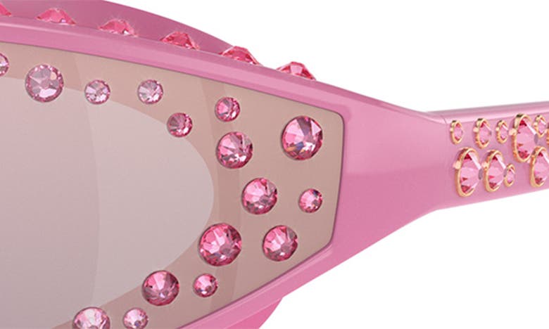 Shop Swarovski 42mm Wraparound Sunglasses With Strap In Pink