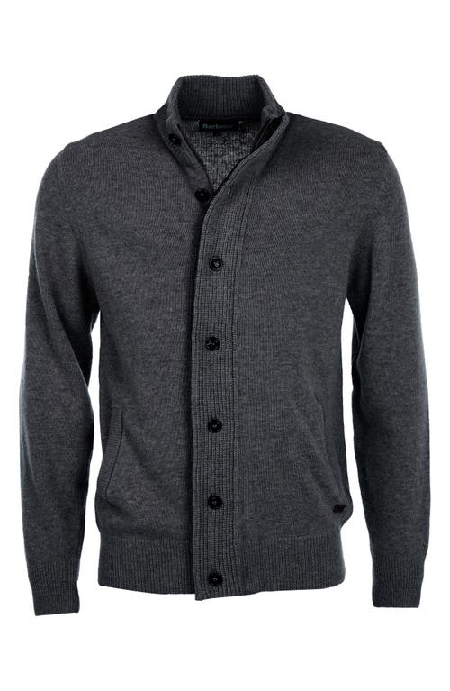 Barbour Elbow Patch Wool Cardigan In Charcoal Marl