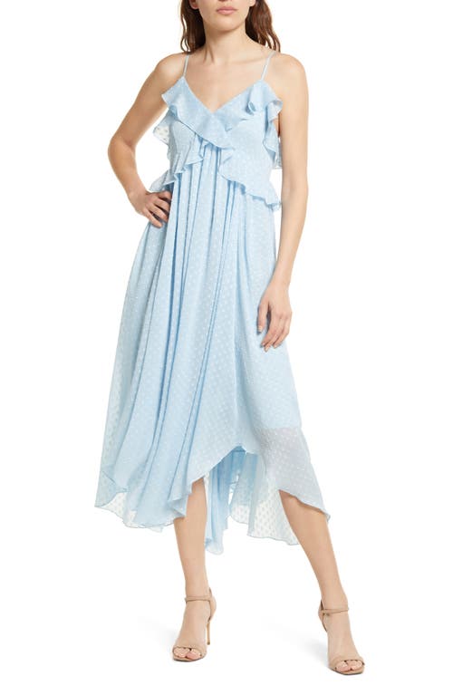Chelsea28 Ruffle Neck Midi Dress in Blue Falls