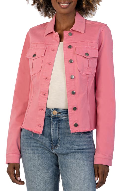 Kara Fray Hem Cotton Blend Trucker Jacket in Plush Pink