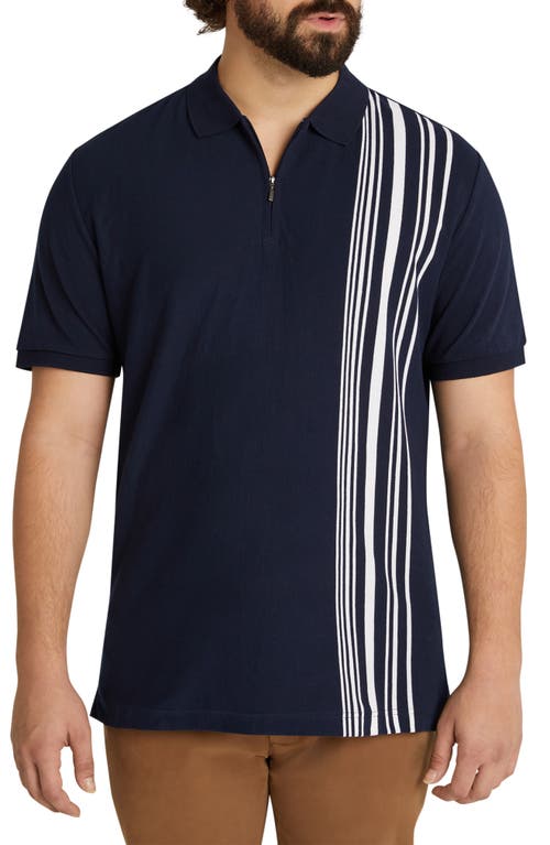 Johnny Bigg Reagan Vertical Stripe Zip Polo in Navy