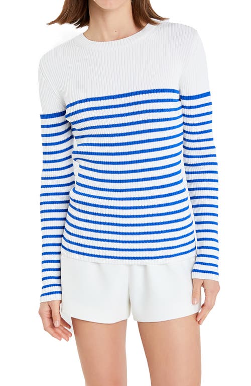 English Factory Stripe Rib Sweater In White/blue