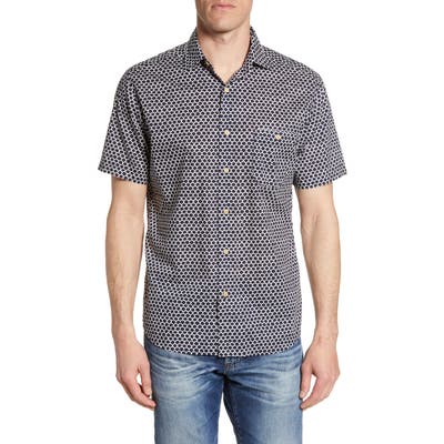 Faherty Coast Batik Short Sleeve Button-Up Shirt, Blue