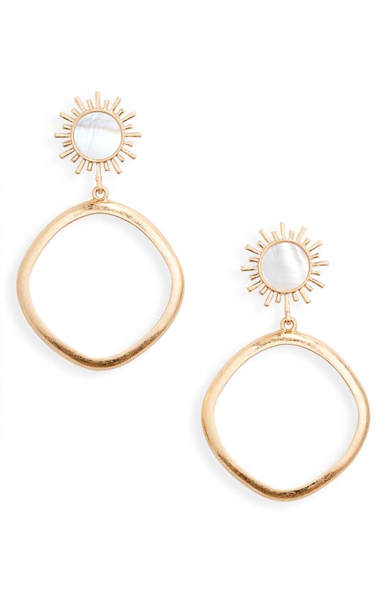 Melrose And Market Mother-of-pearl Sunburst Hoop Drop Earrings In Gold
