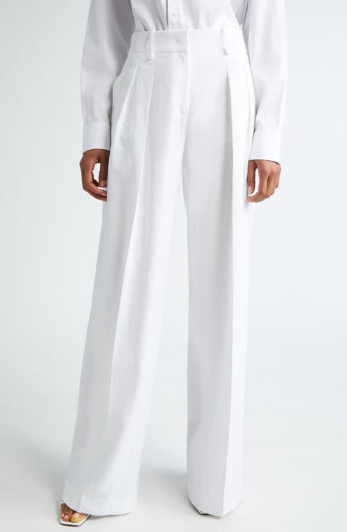 Michael Kors Collection Pleated Linen Wide Leg Pants Optic White at Nordstrom,