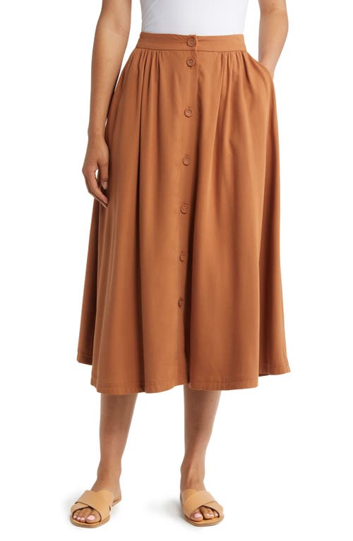 caslon(r) Button Front Midi Skirt in Rust Argan Oil