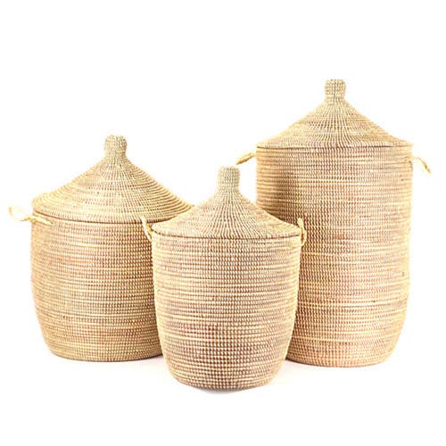 Mbare Dou Lid Storage Basket Monochrome Low Storage In Natural