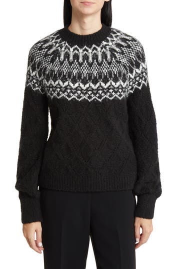 Wit & Wisdom Fair Isle Pointelle Sweater In Black/off White